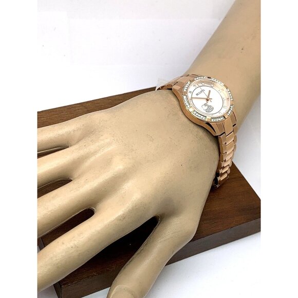 Bulova Women's Watch 98L303 Quartz Crystal Accent Rose Gold Stainless Steel - Picture 5 of 14